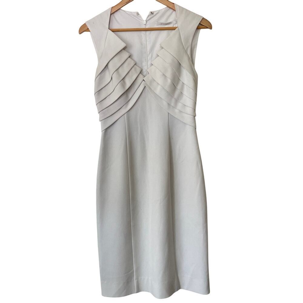Black Halo White Pleated Top Sleeveless Sheath Pencil Dress • Size 0 ⬇️
